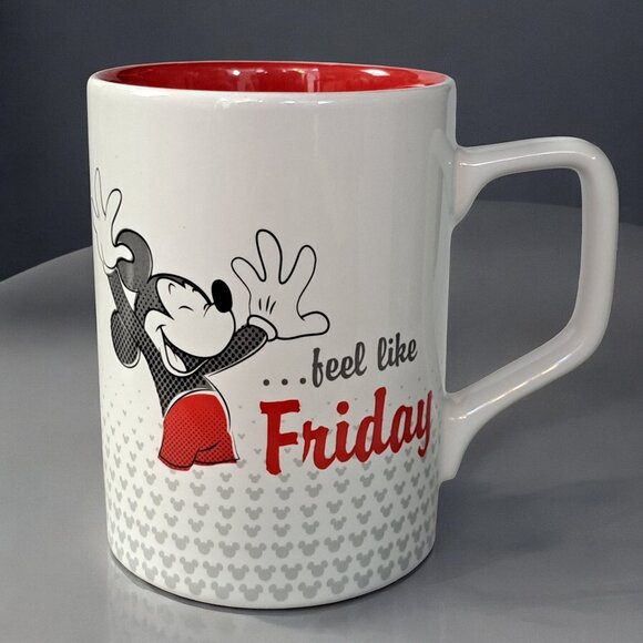 Disney Parks Ceramic Coffee Mug "Mickey Makes Monday Feel Like Friday" Red White - Picture 2 of 12